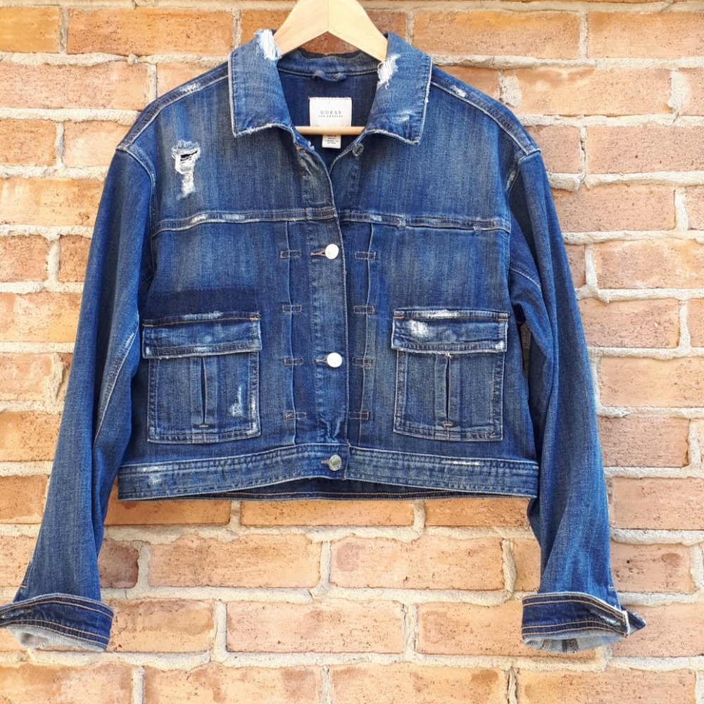 4 fir $30 Guess Boxi Cropped Distressed Jean Jacket